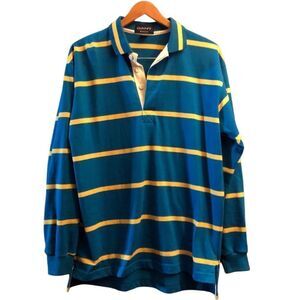 Vintage Giant Rugger Rugby Polo Shirt Long Sleeve Striped Size Large Collared